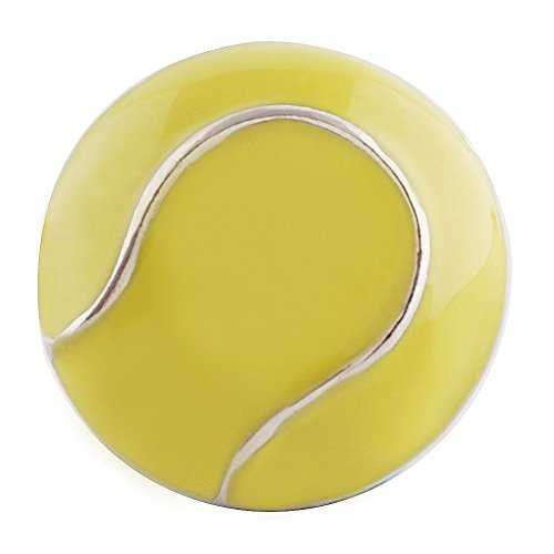 Yellow tennis ball snap charm with silver accent, round interchangeable snap jewelry accessory for bracelets and necklaces, sporty and casual fashion piece by SnapAccents.