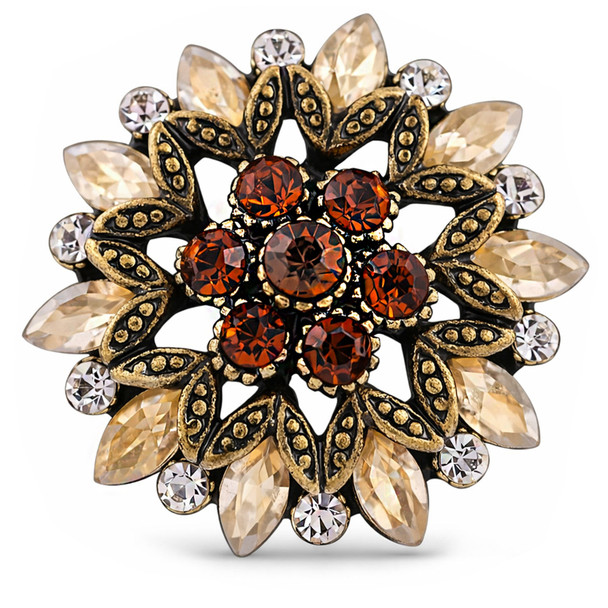 Marquise Rhinestone Flower Snap - Brown by SnapAccents
