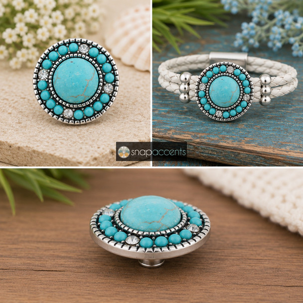 Beaded Turquoise Pearl Snap, alternate product view by SnapAccents
