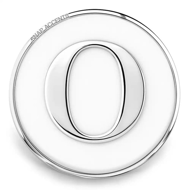 Silver SnapAccents snap charm with letter O, interchangeable jewelry accessory, polished metal initial button for bracelets and necklaces, customizable fashion piece