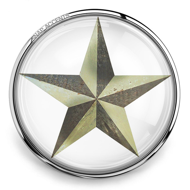 18mm snap jewelry charm with a vintage brown five-point star on a white background encased in a silver metal frame