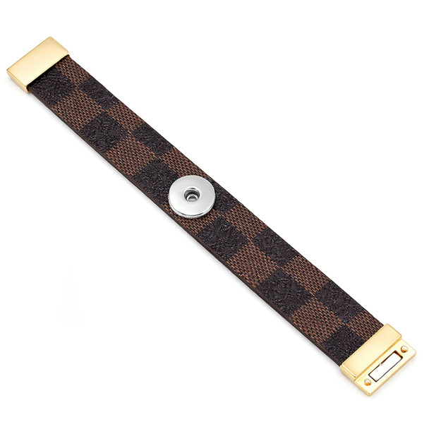 Checkered Cuff Snap Bracelet - Brown