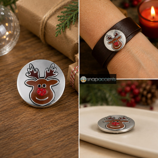 Reindeer Snap, Red Nose - Silver, alternate product view by SnapAccents