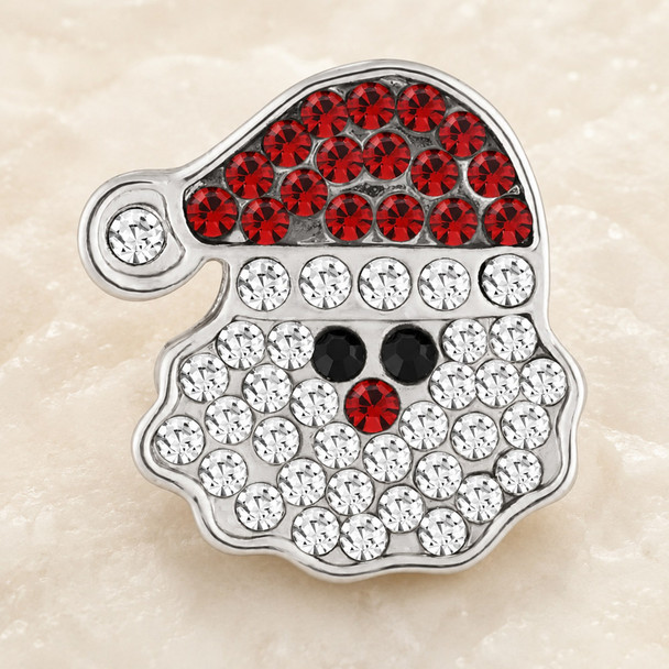 Santa Claus snap jewelry charm with red rhinestones on the hat, white rhinestones on the face and beard, and black rhinestones for the eyes