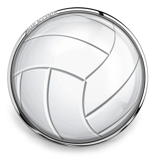 18MM snap jewelry charm with a smooth white volleyball design and silver-tone metal edge engraved with SNAP ACCENTS