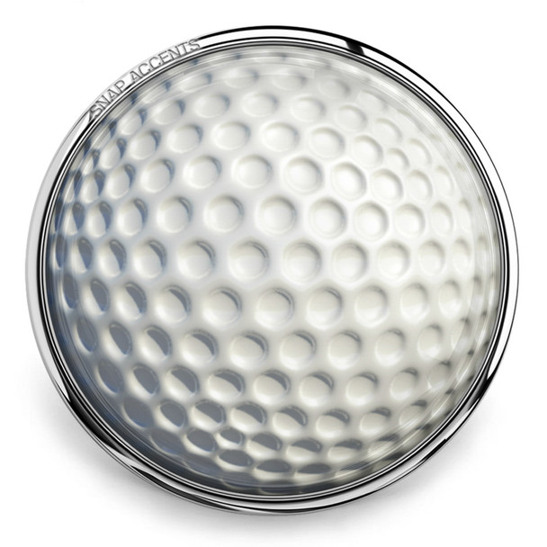 round snap jewelry charm with a realistic golf ball dimpled texture and smooth glass finish in a silver metal setting