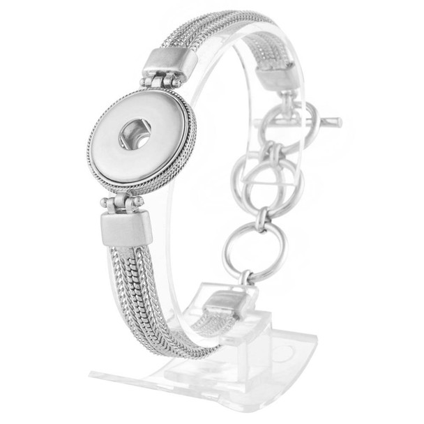 silver snap jewelry bracelet with textured multi-strand band and antique-style toggle clasp featuring a round snap holder