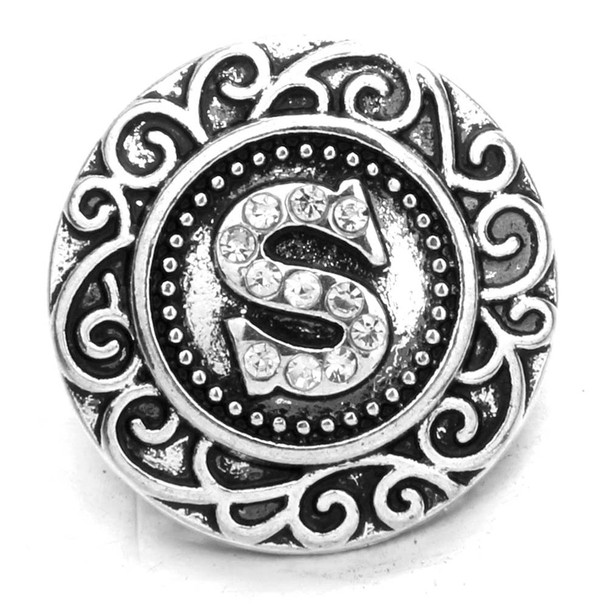 Custom Snap Jewelry Rhinestone Monogram Letter Snap - S Ginger Charm Magnolia Vine Button by SnapAccents