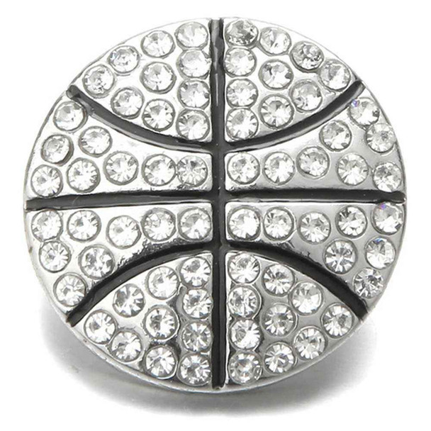 silver basketball snap jewelry charm covered with clear rhinestones arranged to mimic basketball lines