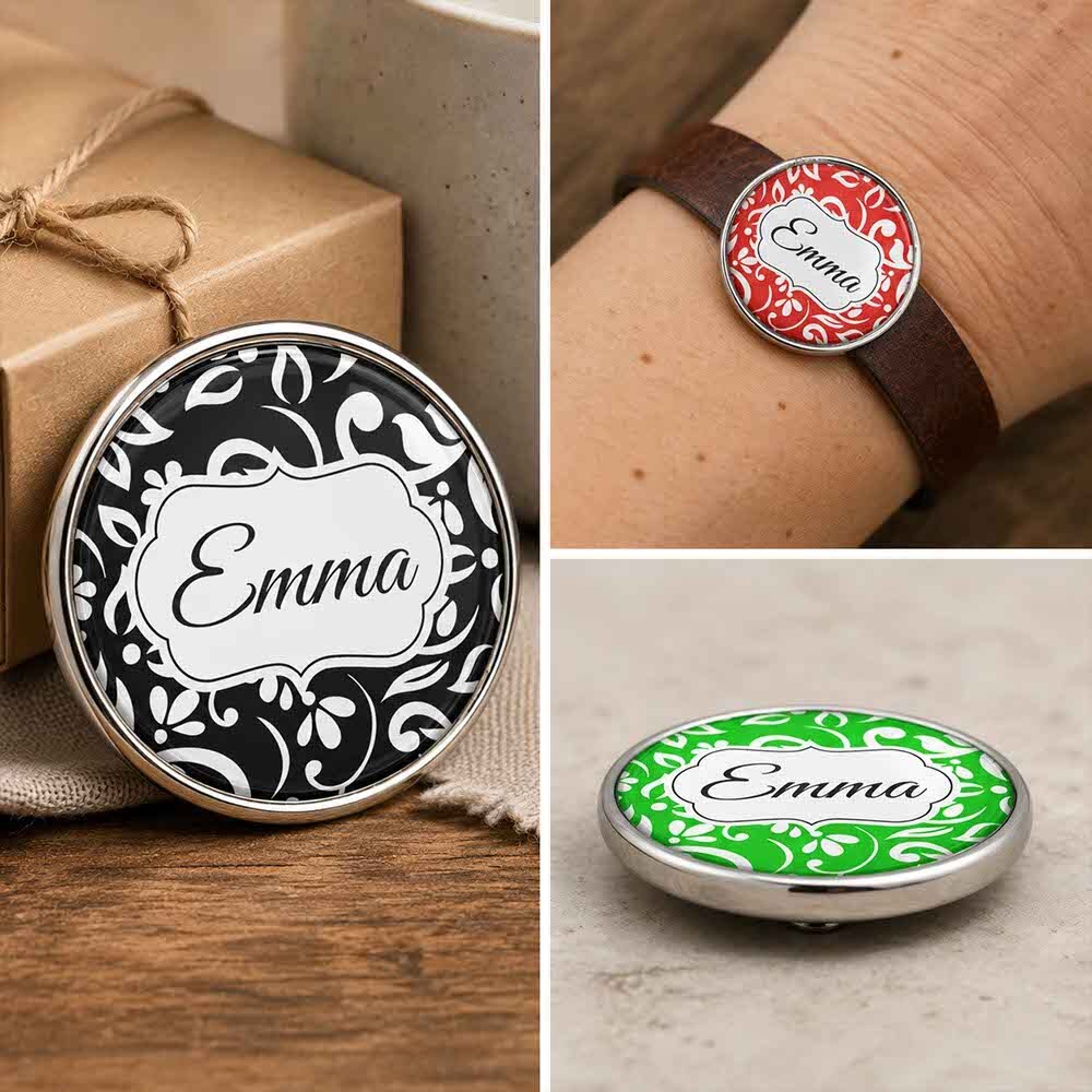 Custom Snap Jewelry Floral Script Snap - Personalized Ginger Charm Magnolia Vine Button by SnapAccents