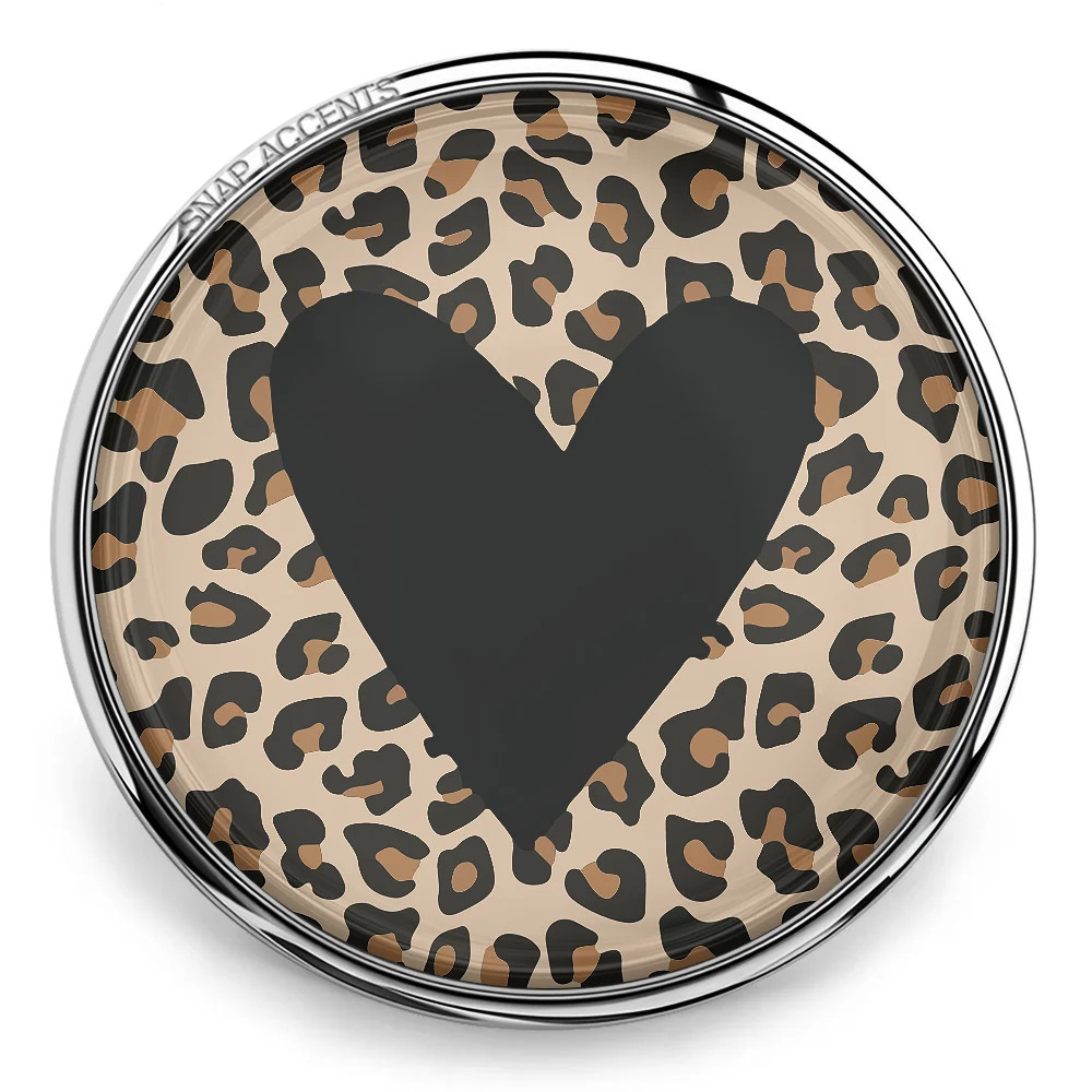 Leopard Print Heart Snap - Brown