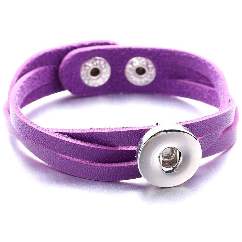 Leather Simple Weave 1 Snap Bracelet - Purple