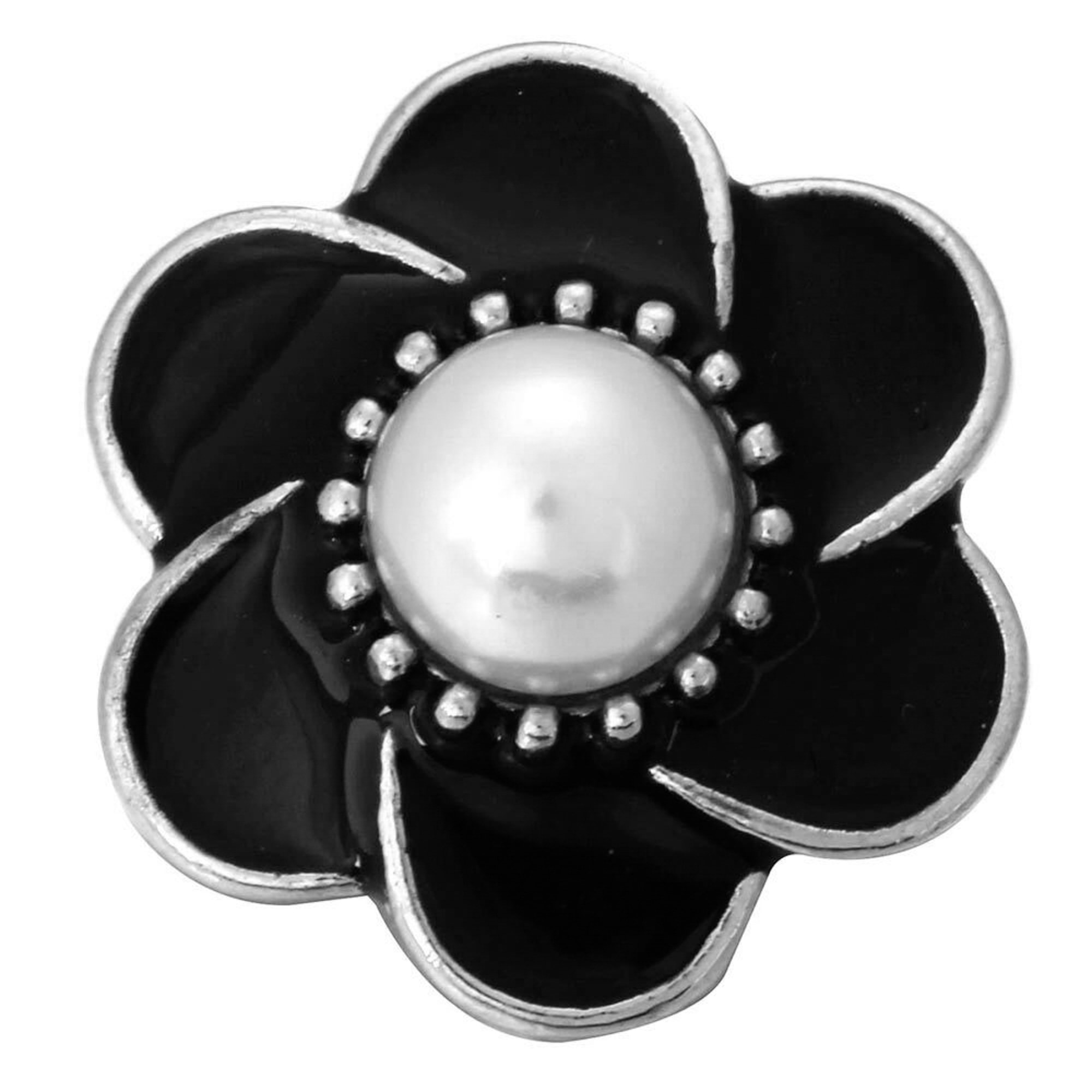 Simple Pearl Flower Snap - Black