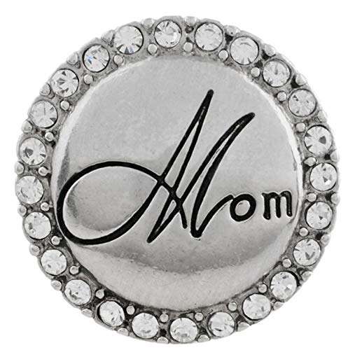 Mom Script Rhinestone Snap - Silver