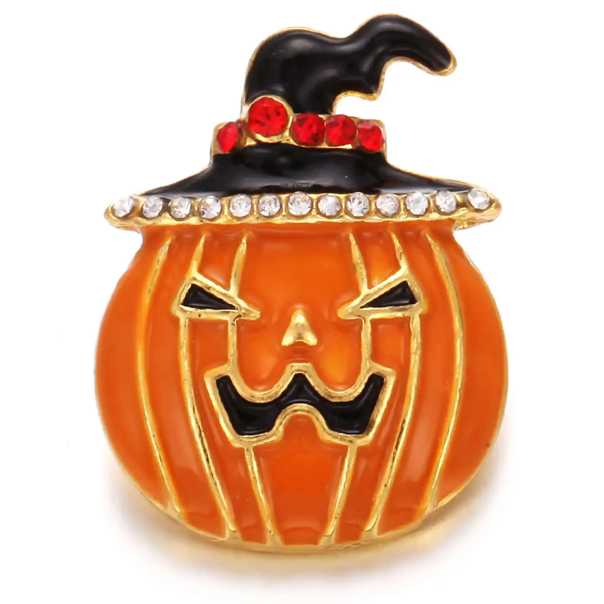 Pumpkin Rhinestone Halloween Snap - Orange