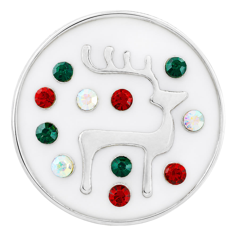 Reindeer Snap - White Enamel - Red, Green