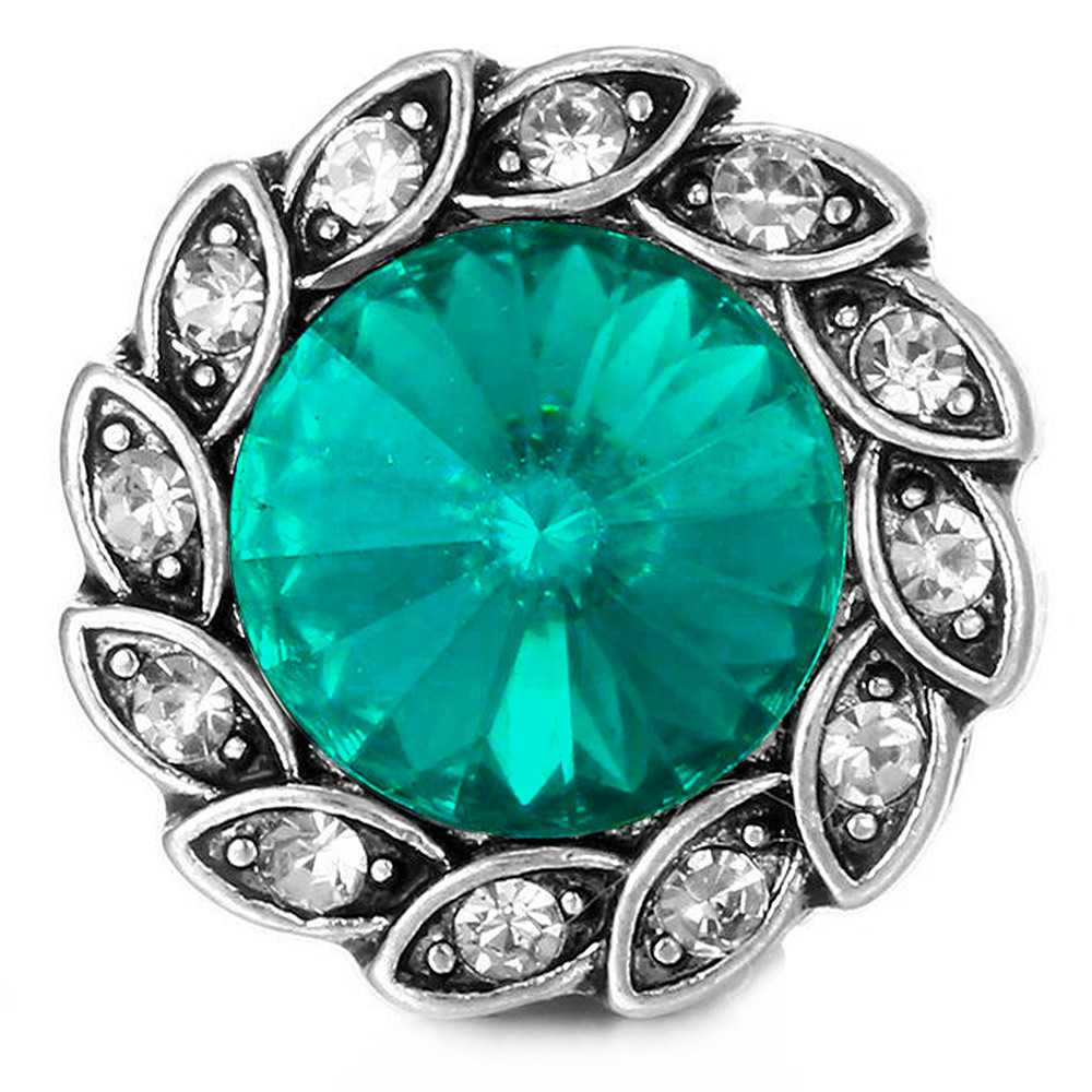 Faceted Rhinestone Leaves Snap - Green