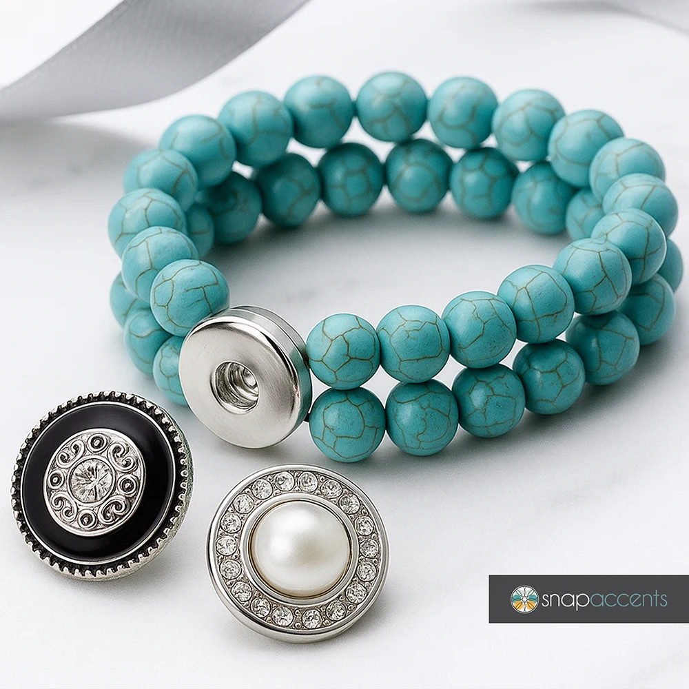 Snap Set - Turquoise Stretch Bracelet, 2 Snaps (#01)