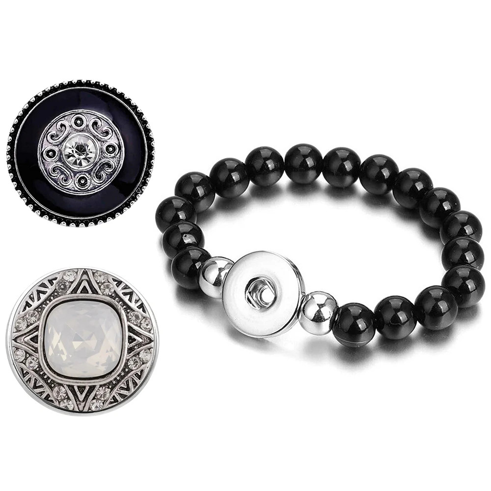 Snap Set - Black Bead Bracelet, 2 Snaps (#01)