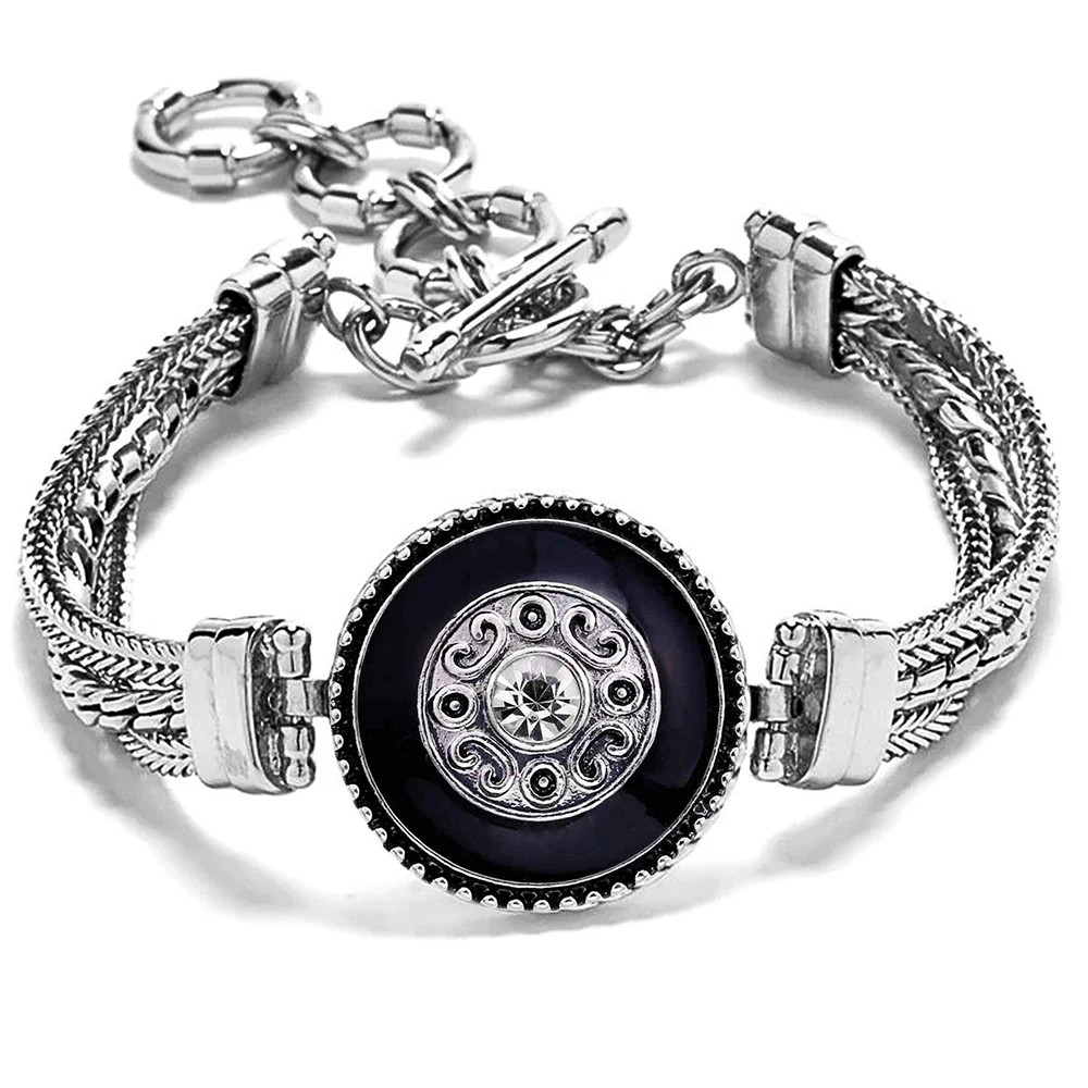Snap Set - Silver Metal Bracelet, 1 Black Snap (#02)