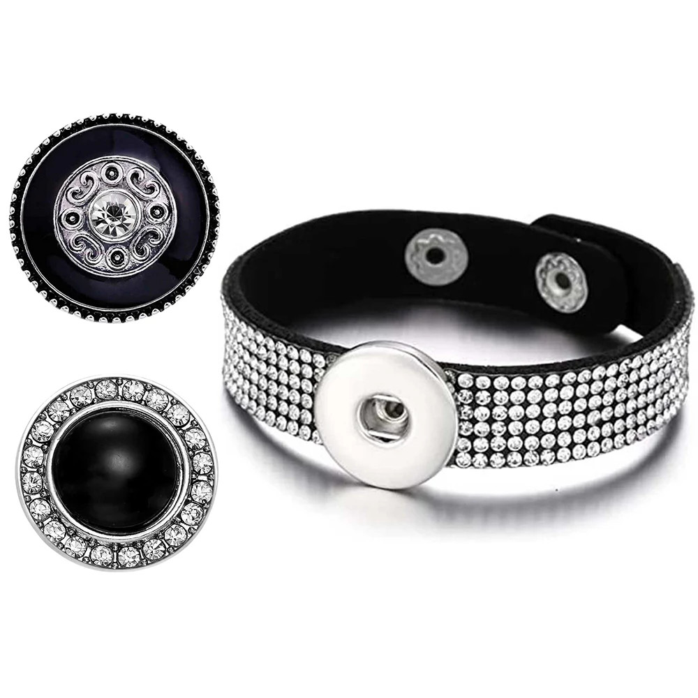 Snap Set - Black Rhinestone Bracelet, 2 Snaps (#01) | Snap