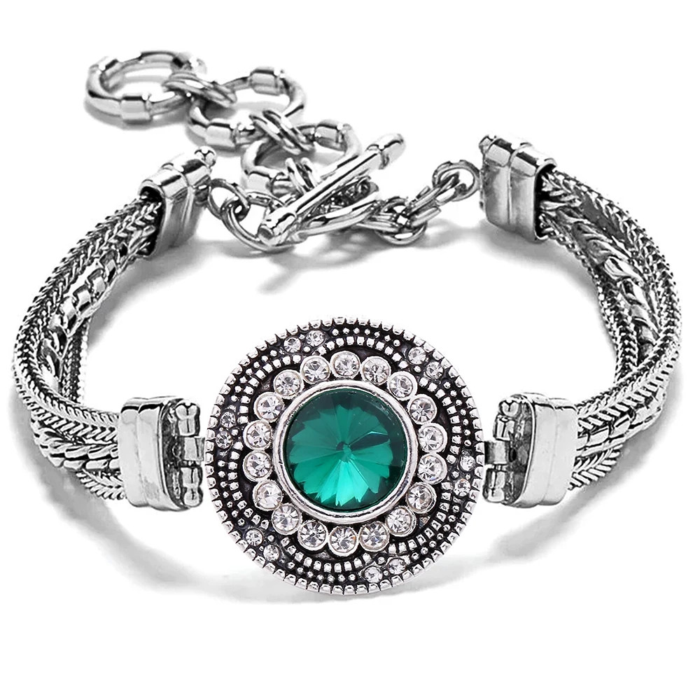 Snap Set - Silver Metal Bracelet, 1 Green Snap (#01)