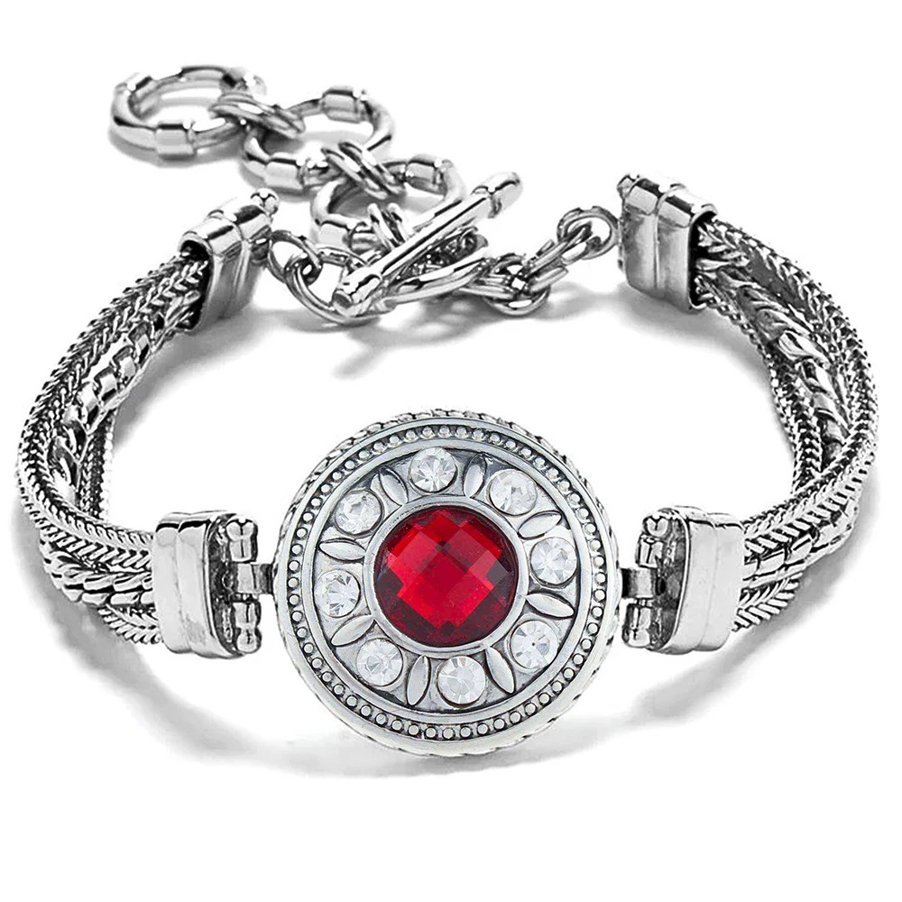 Snap Set - Silver Metal Bracelet, 1 Red Snap (#04)