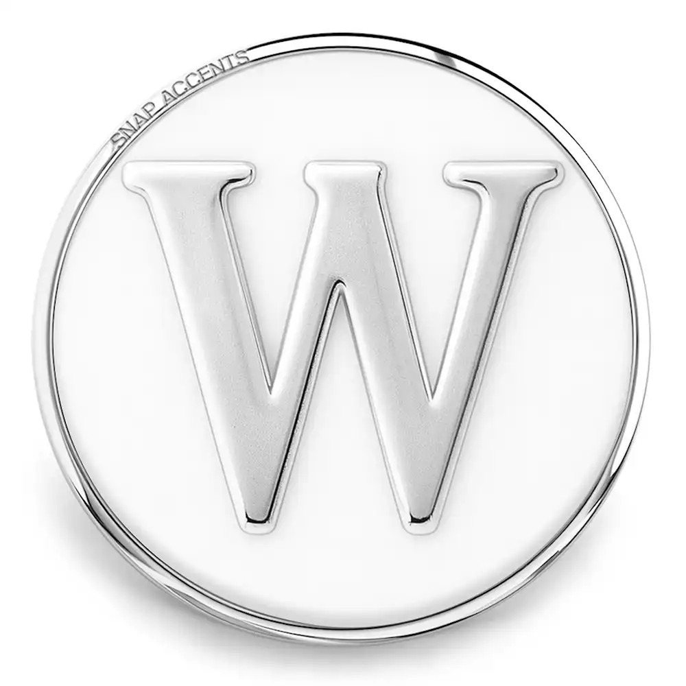 White Enamel Monogram Letter Snap - W