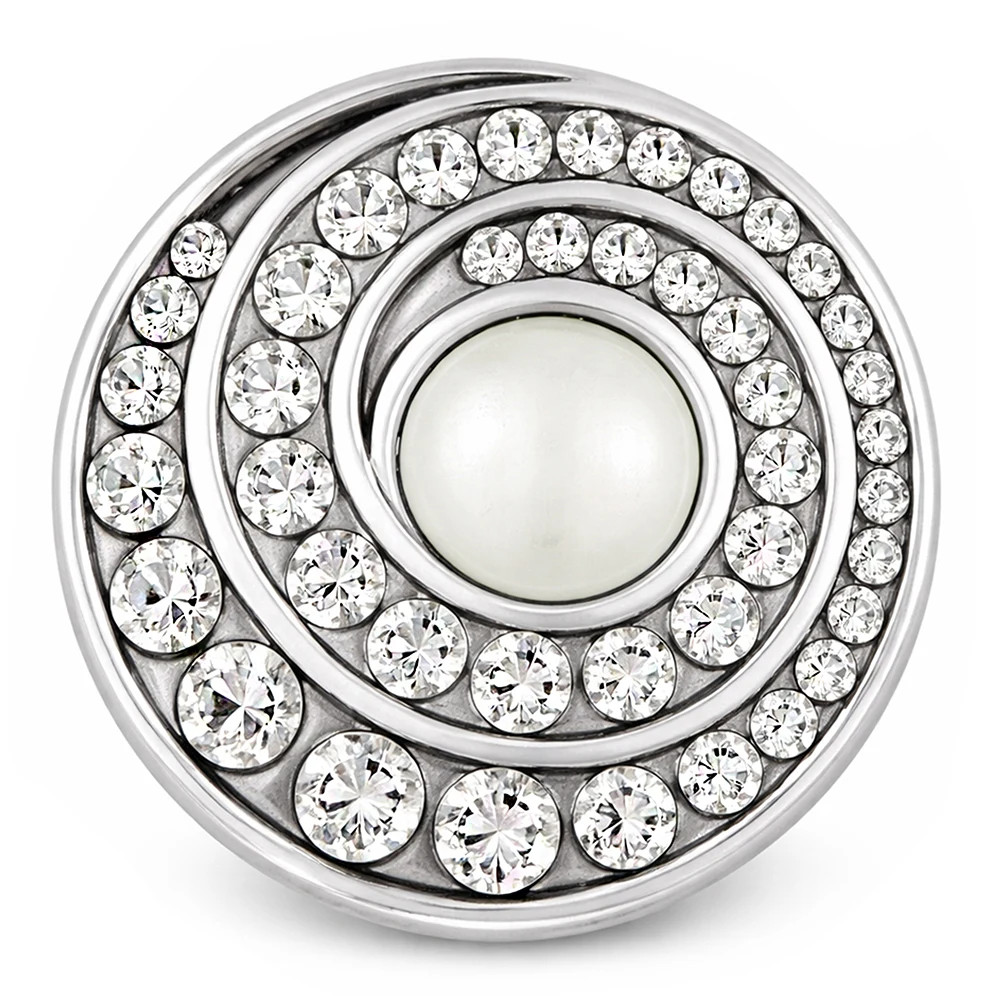 Twirl Pearl Rhinestone Snap - Silver