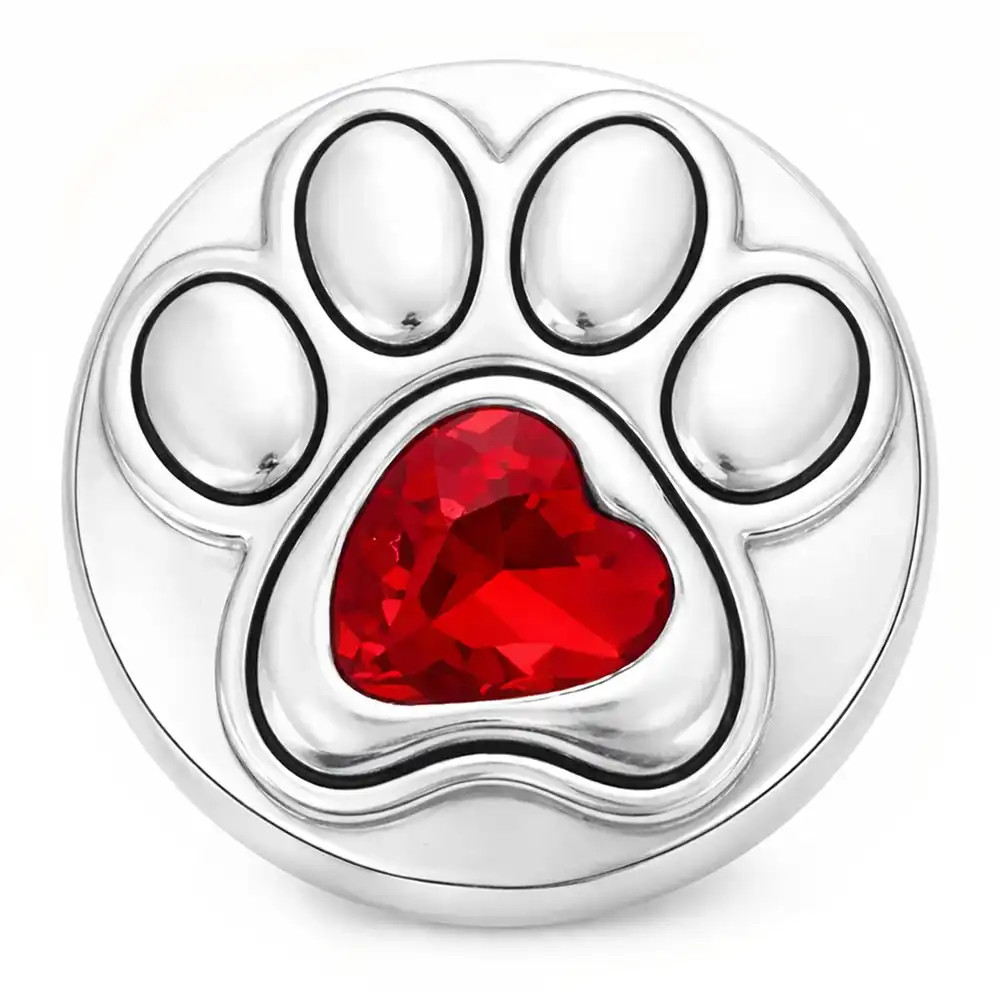 Paw Rhinestone Heart Snap - Red