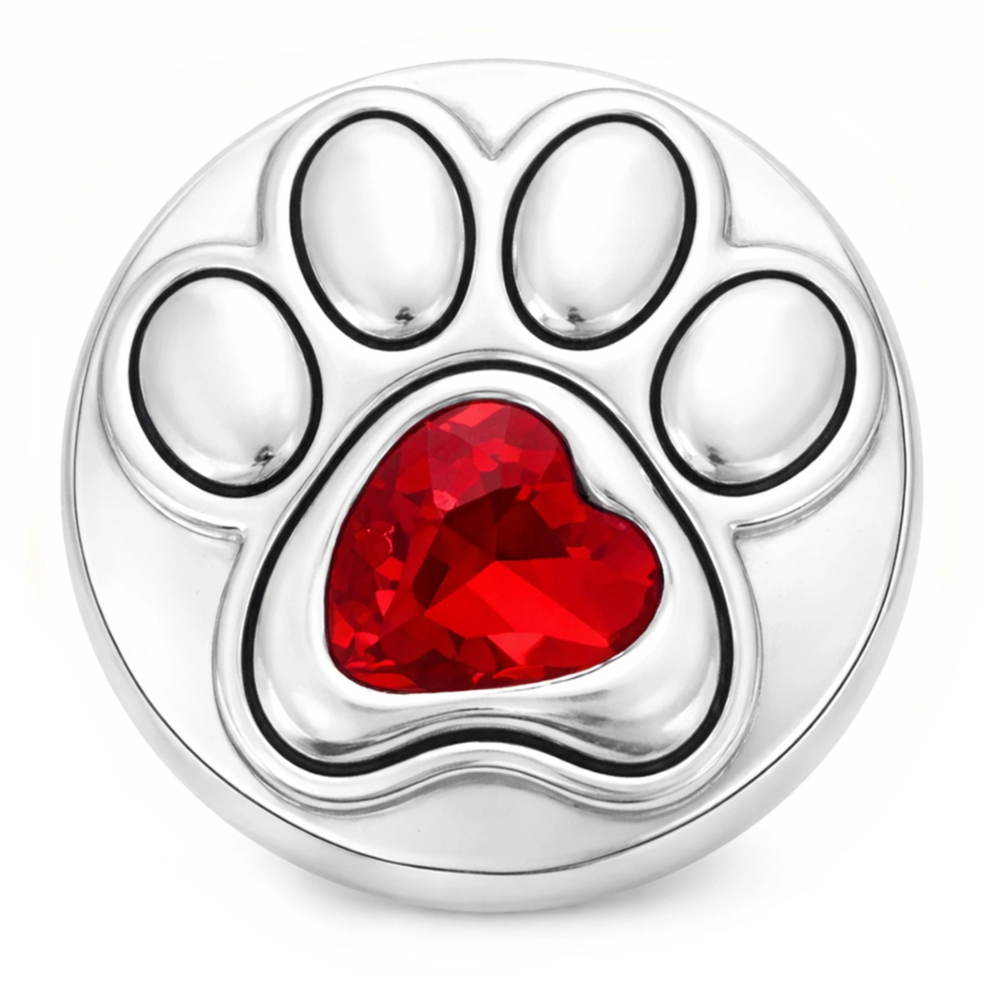 Paw Rhinestone Heart Snap - Red