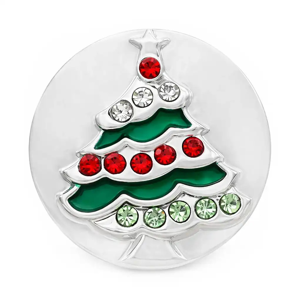 Christmas Tree Snap - Round Silver Rhinestone
