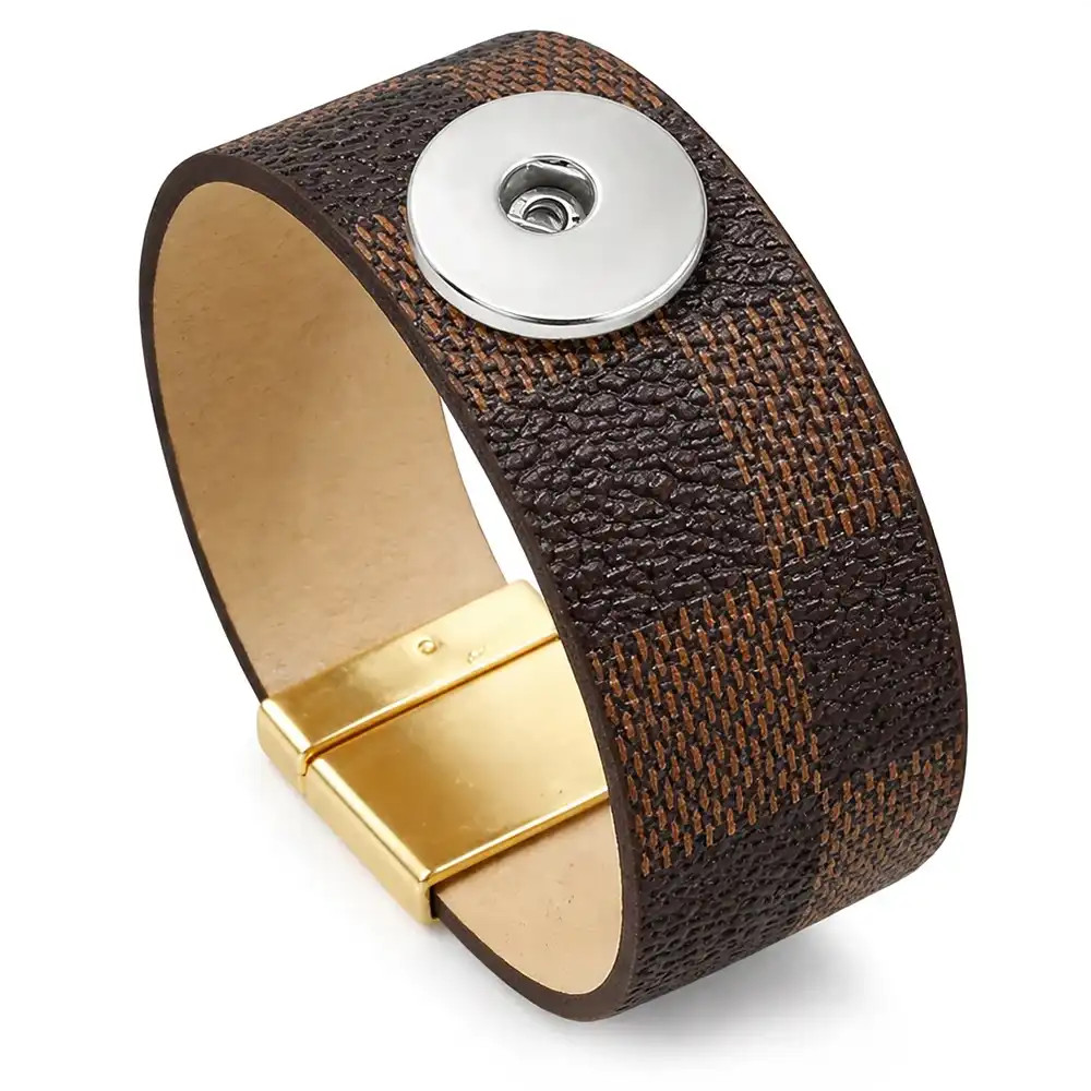 Checkered Cuff Snap Bracelet - Brown