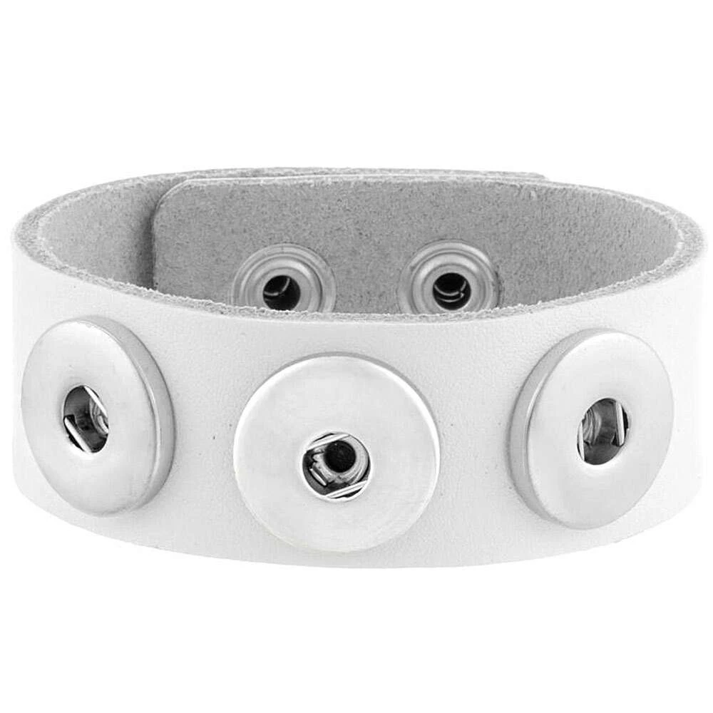 Leather 3 Snap Bracelet - White