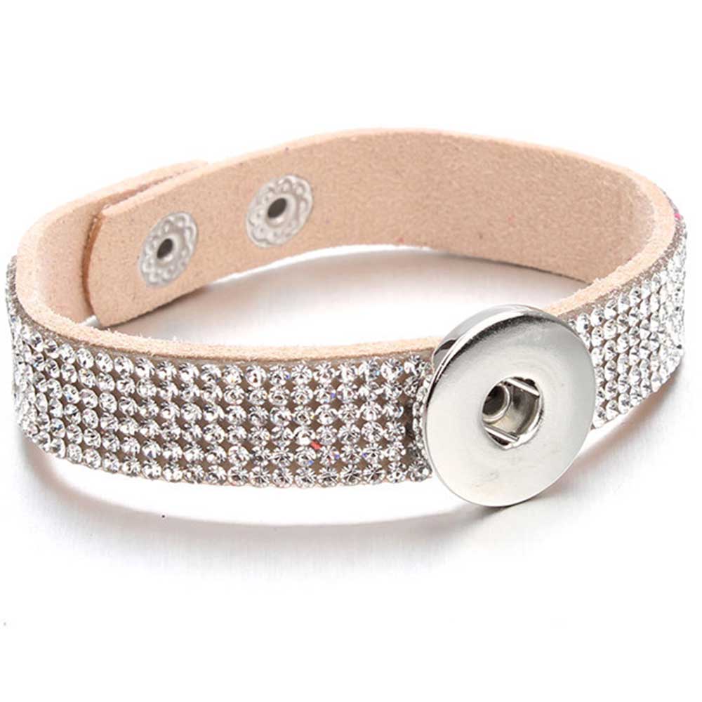 Rhinestone Covered Velvet Snap Bracelet - Light Tan