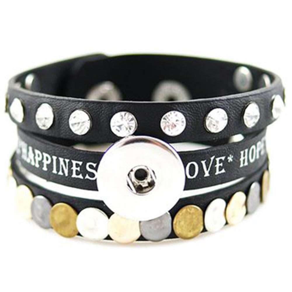 Love, Hope, Happiness Rhinestone 1 Snap Bracelet - Black