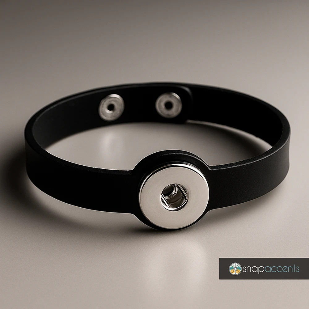 Simple Leather 1 Snap Bracelet - Black