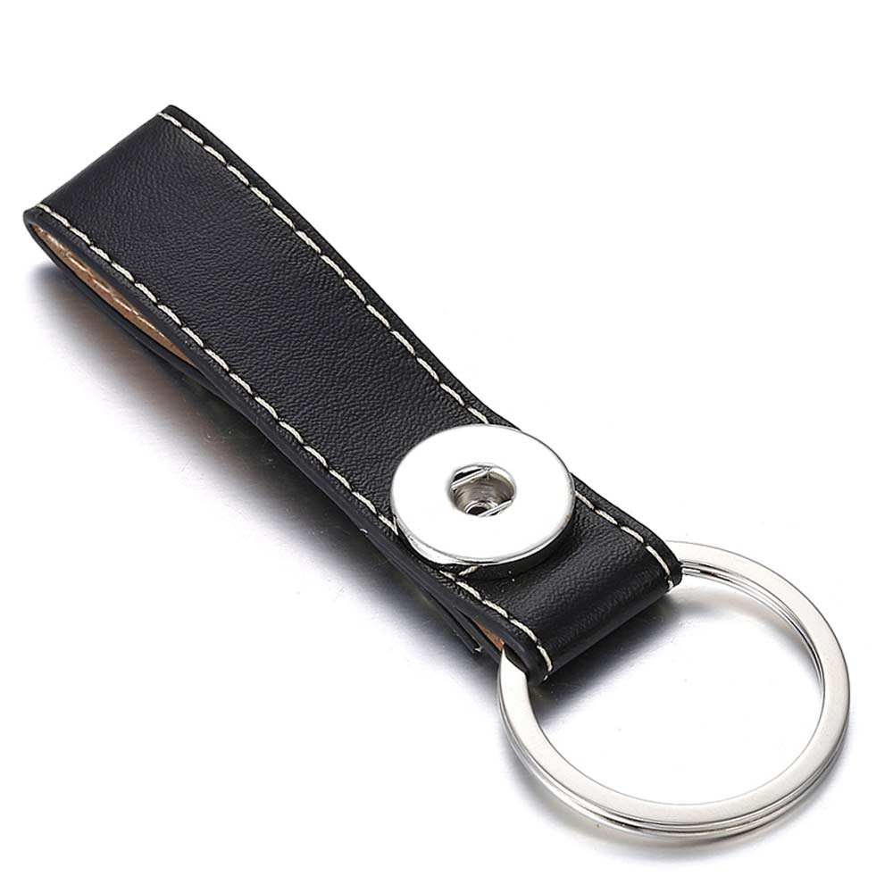 Leather Loop 1 Snap Keychain - Solid Black