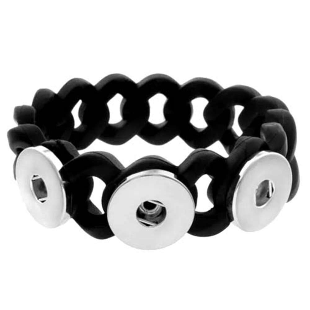 Silicone Stretch 3 Snap Bracelet - Black