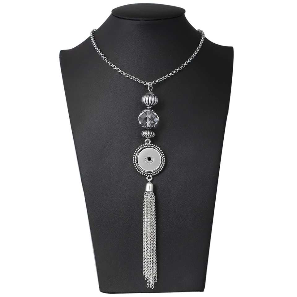 Long Tassel 1 Snap Necklace - Crystal Bead