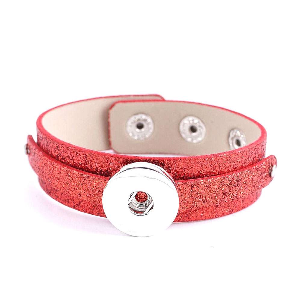 Faux Leather Slide 1 Snap Bracelet - Red