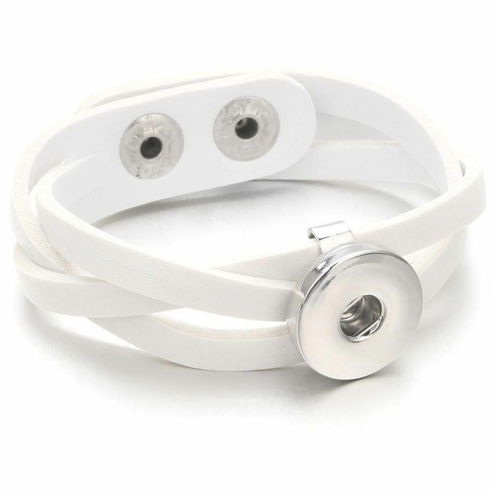 Leather Simple Weave 1 Snap Bracelet - White