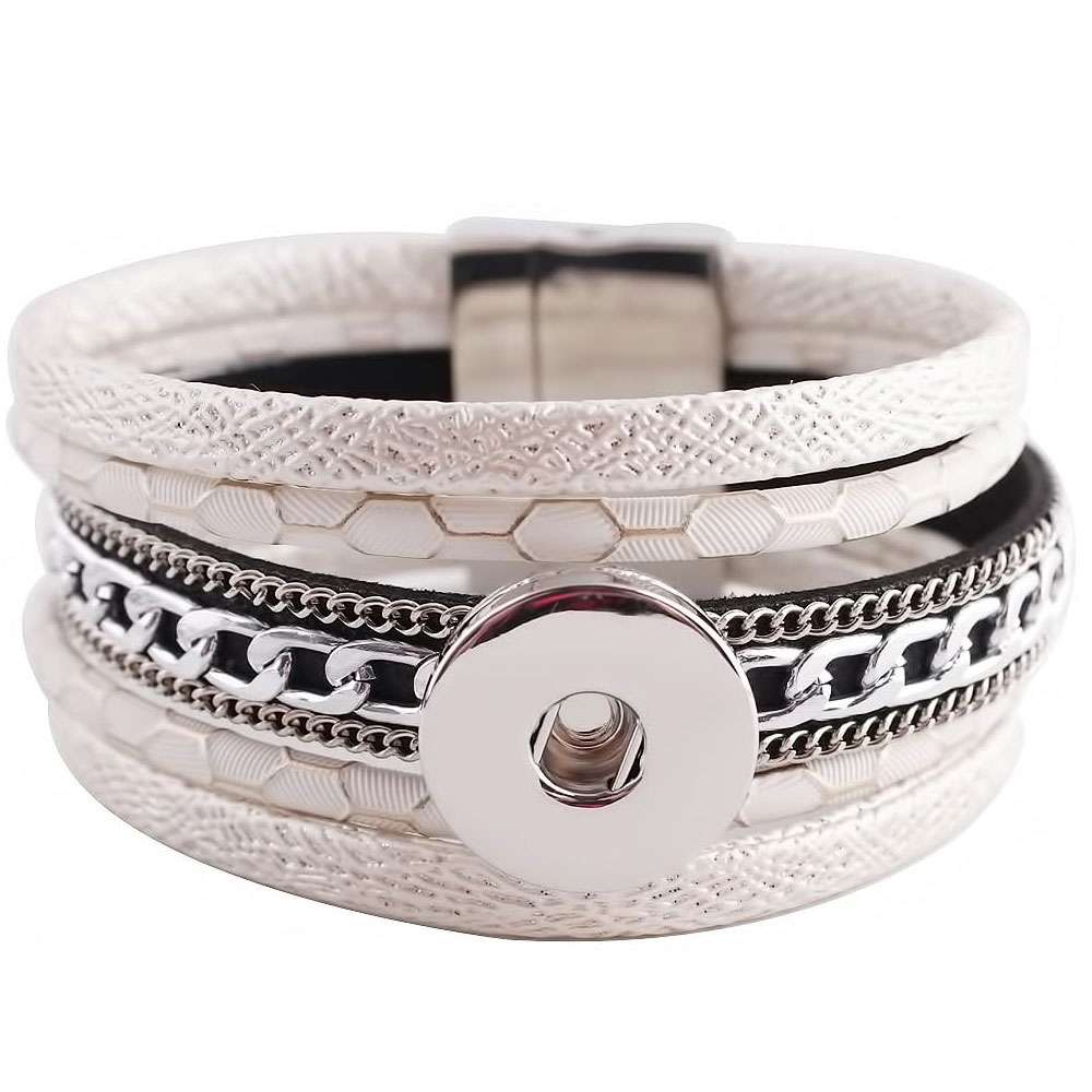 Layered Chained Cuff Snap Bracelet - White