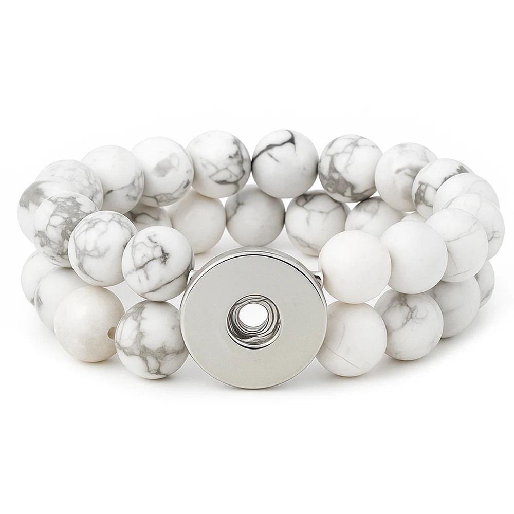 Double Beaded 1 Snap Bracelet - White Howlite