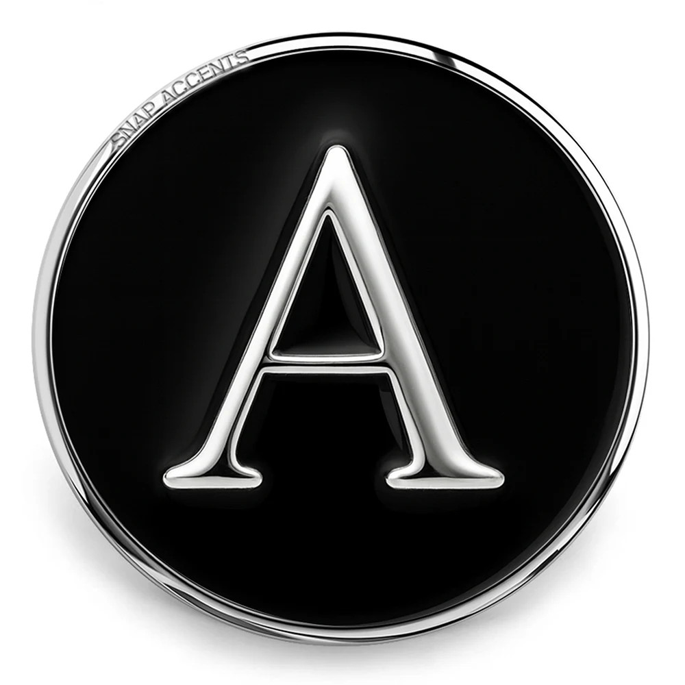 Black Enamel Monogram Letter Snap - A