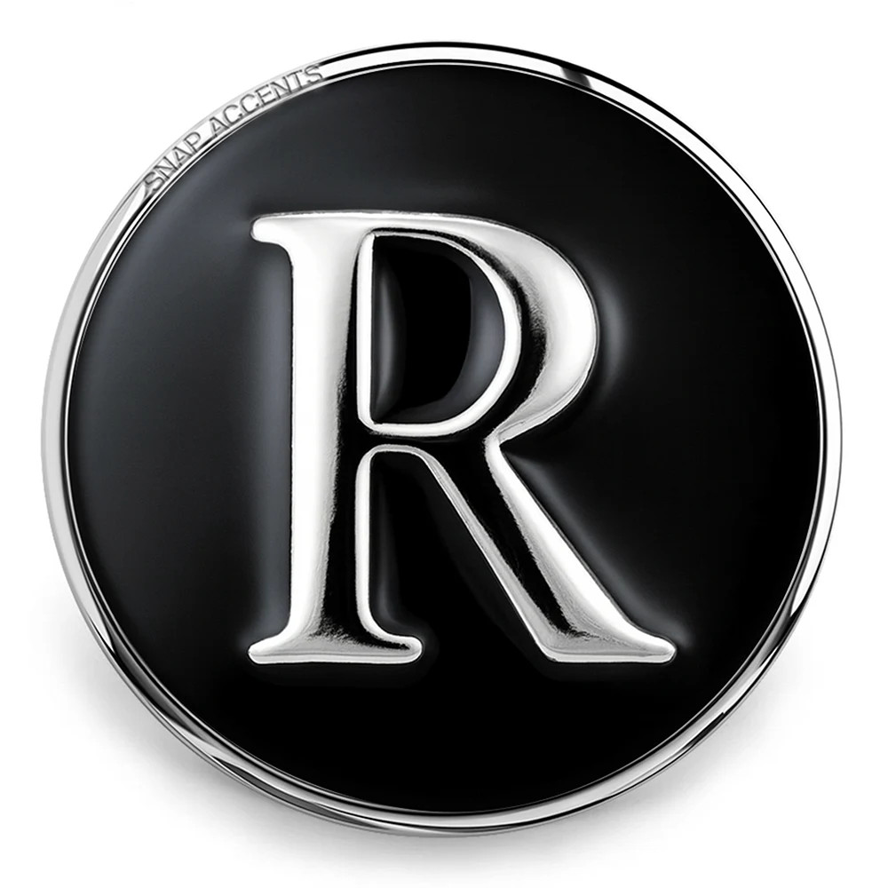 Black Enamel Monogram Letter Snap - R