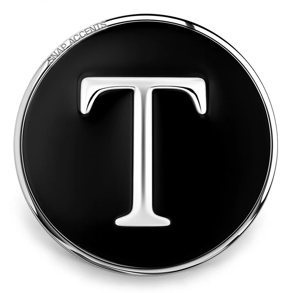 Black Enamel Monogram Letter Snap - T