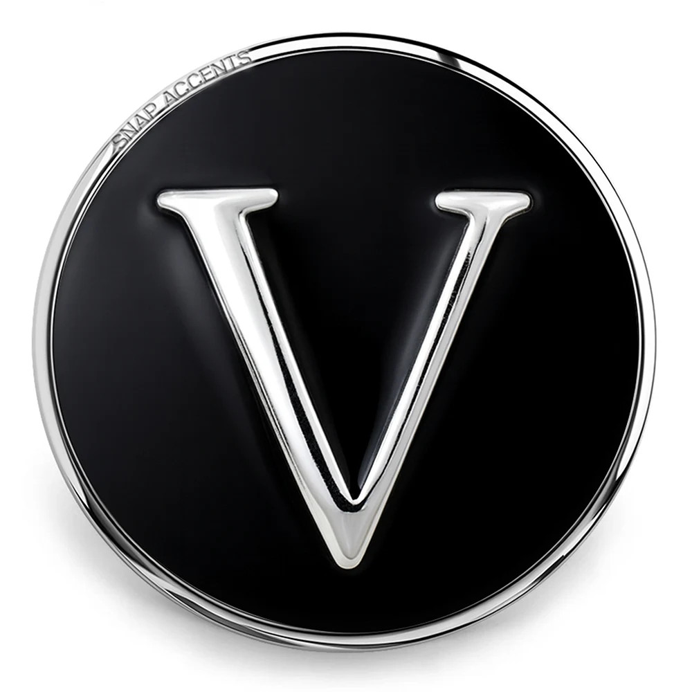 Black Enamel Monogram Letter Snap - V