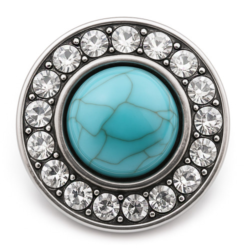 Turquoise snap jewelry charm button - Rhinestone Pearl Snap