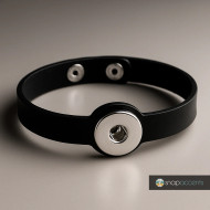 Custom Snap Jewelry Simple Leather 1 Snap Bracelet - Black Ginger Charm Magnolia Vine Button by SnapAccents